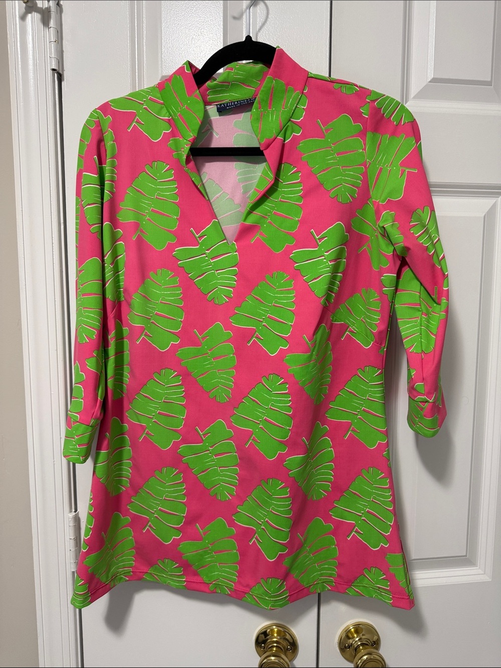 Katherine Way Neon Pink and Lime Leaf Print Tunic